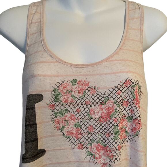 Papaya Peach Floral Print 'Love' Graphic U-Neck Tank Top Women's Size M - Picture 2 of 5